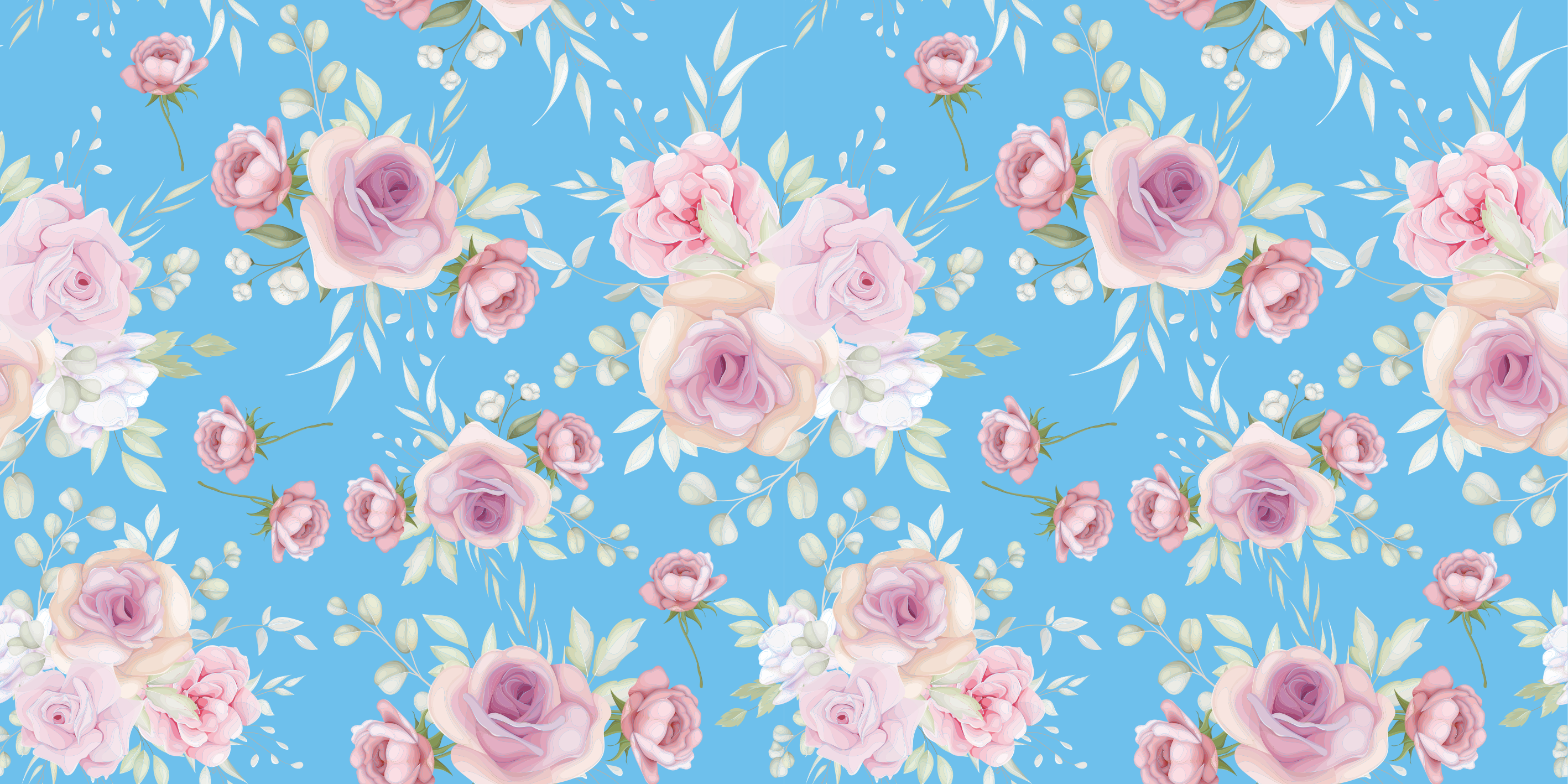 Floral vinyl rug with roses on blue background - TenStickers