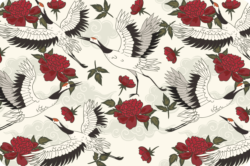 Floral vinyl rug in soothing earthy bird design - TenStickers