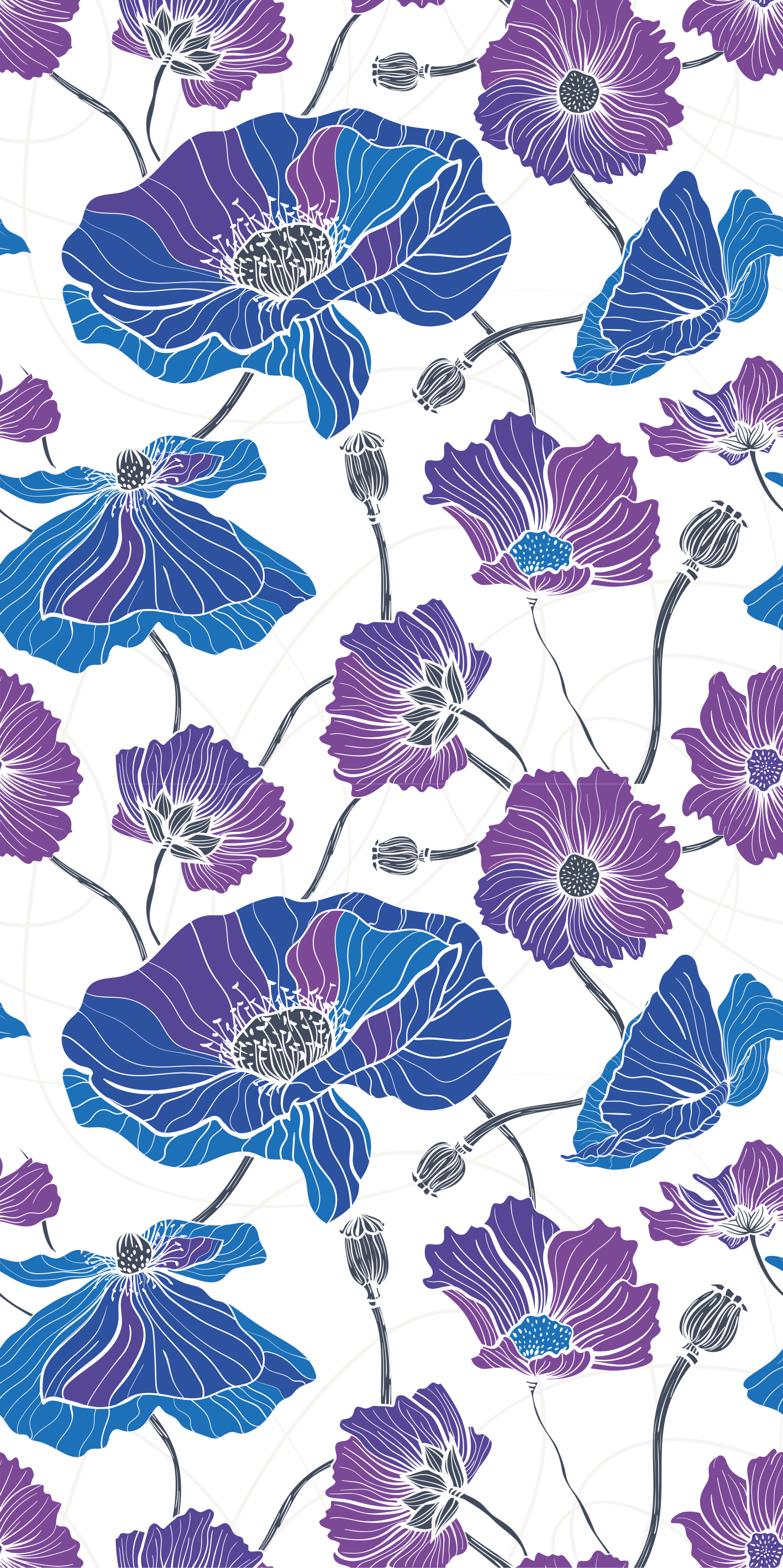 Floral vinyl rug with blue and purple garden flowers - TenStickers