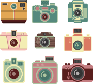 Dining room vinyl rug with vintage cameras design - TenStickers
