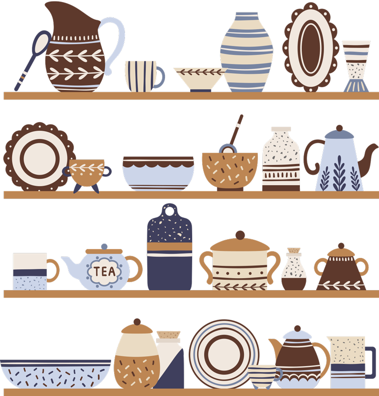 Kitchen vinyl rug for shelves with crockery - TenStickers