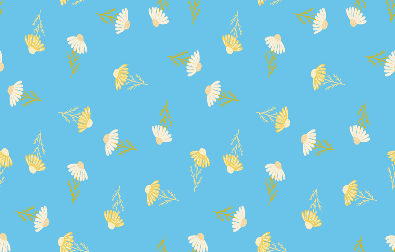 Floral vinyl rug with daisy pattern on blue background - TenStickers