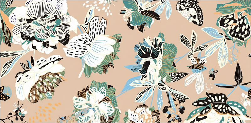 Living room vinyl rug with neutral beige flowers - TenStickers