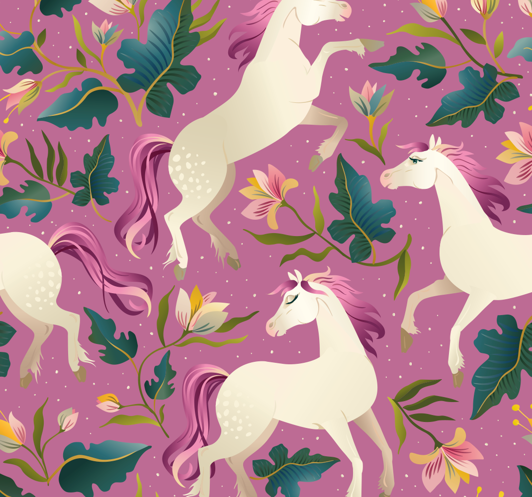 Bedroom vinyl rug with pink floral horse design - TenStickers