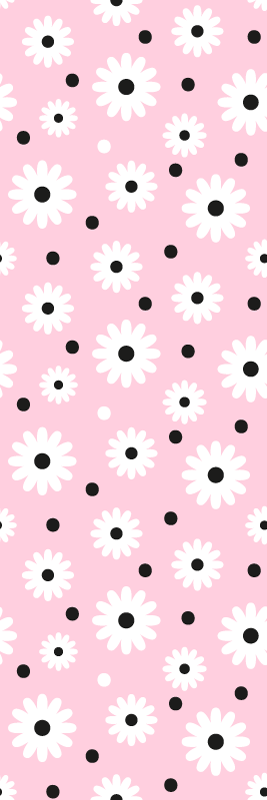 Bedroom vinyl rug with pink black dot floral design - TenStickers