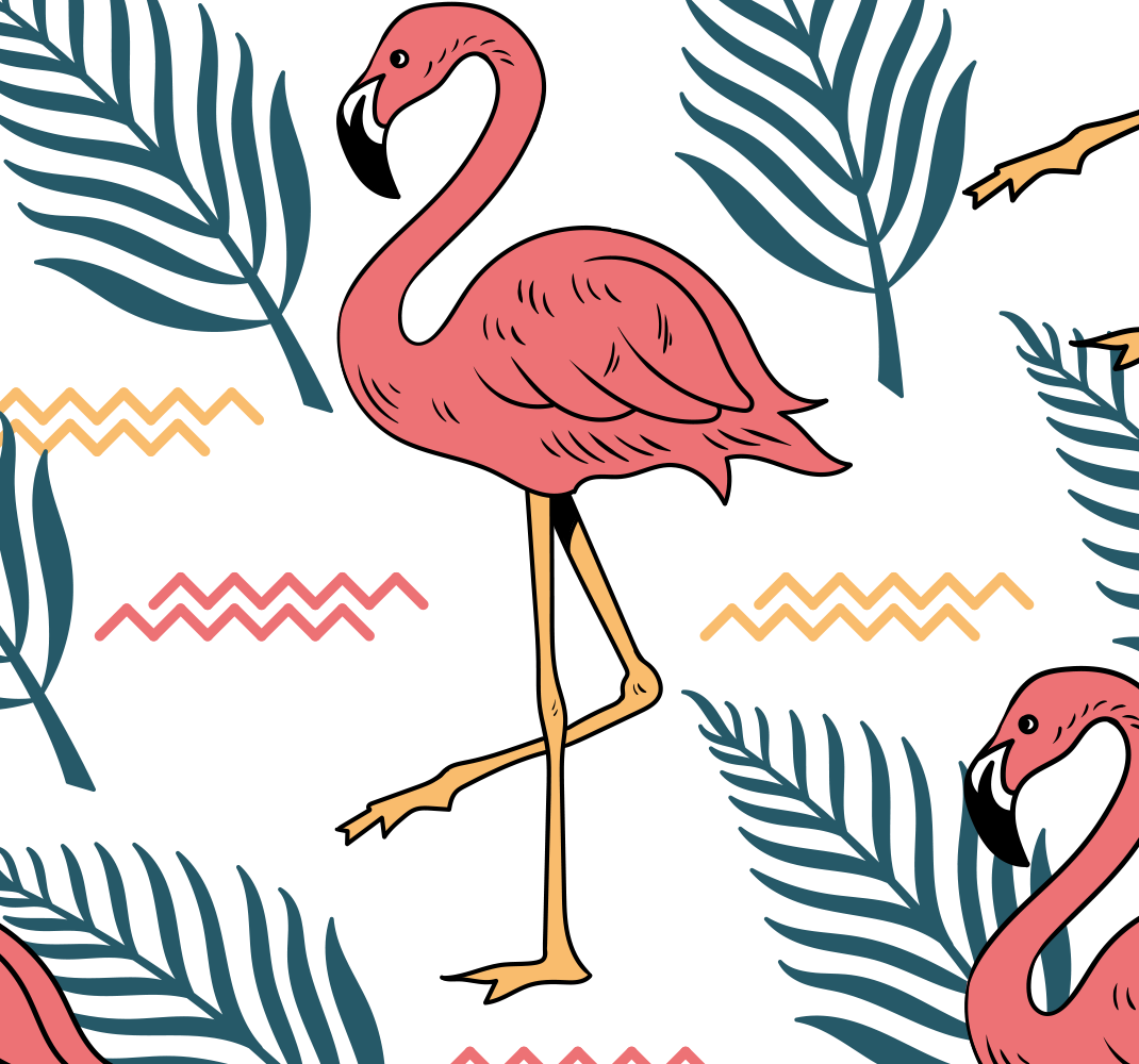 Tropical leaves and flamingos bedroom vinyl rug - TenStickers