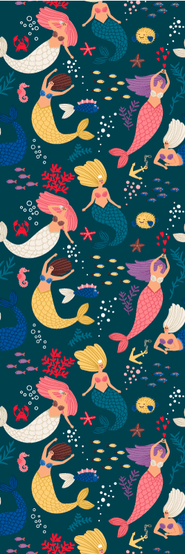 Bedroom vinyl rug in dark blue mermaid design - TenStickers