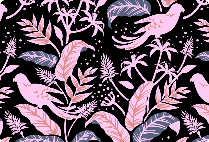 Floral vinyl rug with black and pink birds on leaves - TenStickers