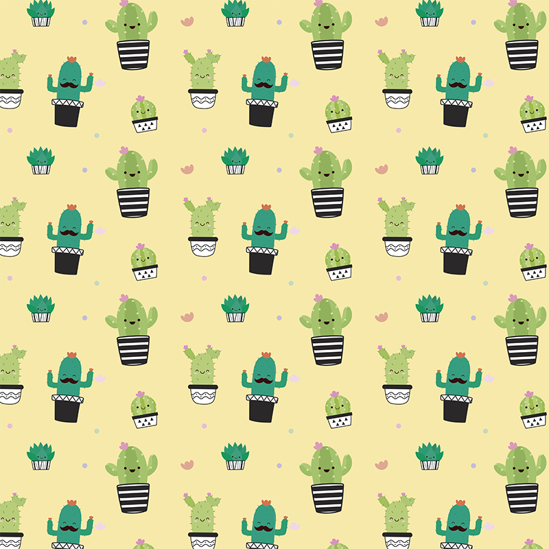 Floral vinyl rug with cactus drawing pattern - TenStickers