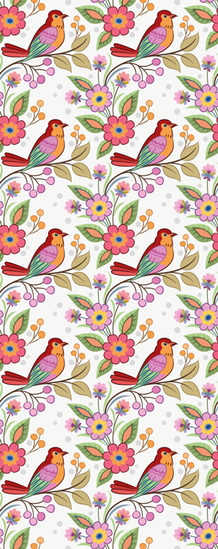 Red and orange bird on green tree bedroom vinyl rug - TenStickers