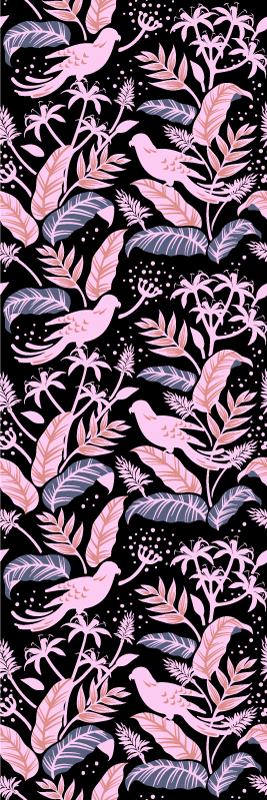 Bedroom vinyl rug with black and pink birds on leaves - TenStickers