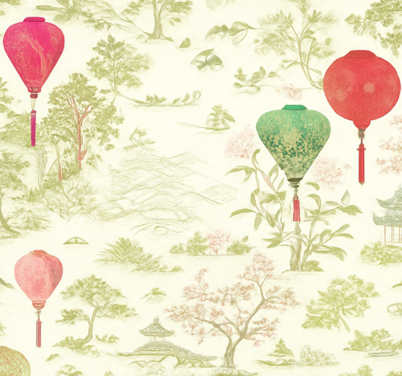 Oriental chinoiserie landscape bedroom vinyl rug - TenStickers