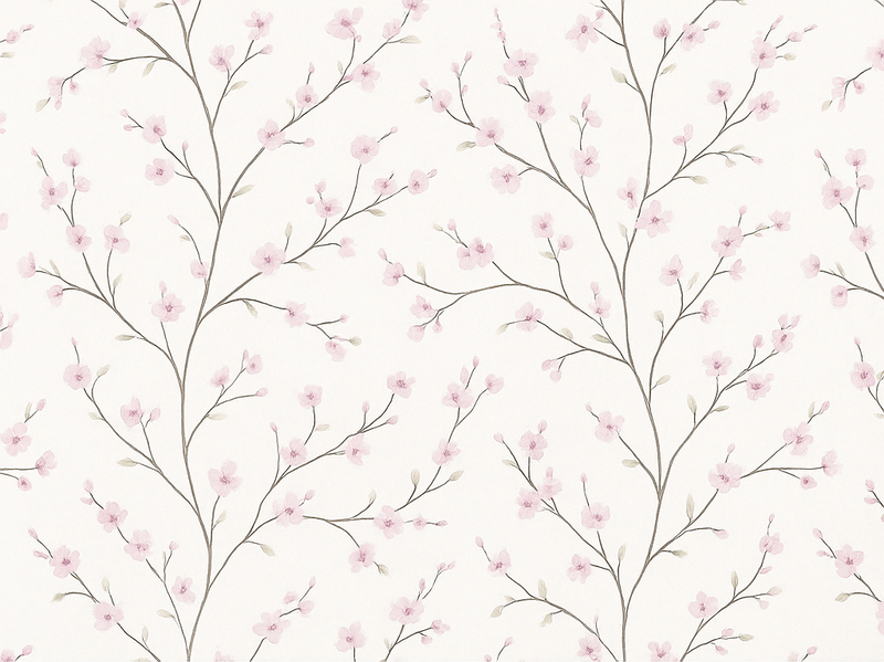 Bedroom vinyl rug grey tree with pink flowers - TenStickers