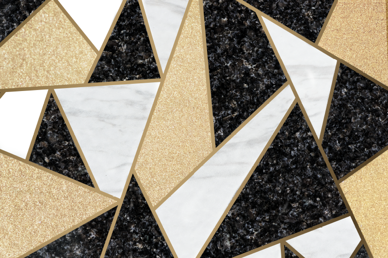 Geometric vinyl rug in marble black and white tiles - TenStickers