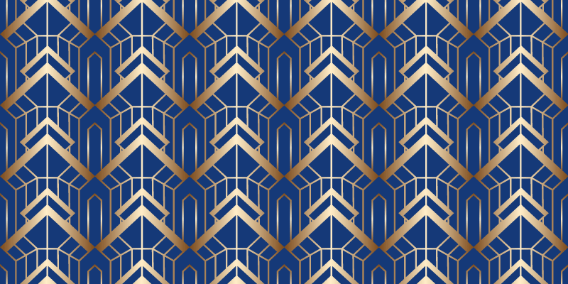Geometric vinyl rug in modern blue and gold pattern - TenStickers