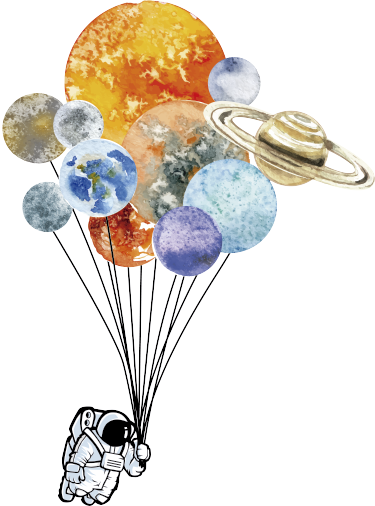 Kids vinyl rug featuring astronaut with colorful balloons - TenStickers