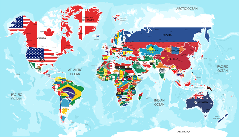 World map vinyl rug with world flags - TenStickers