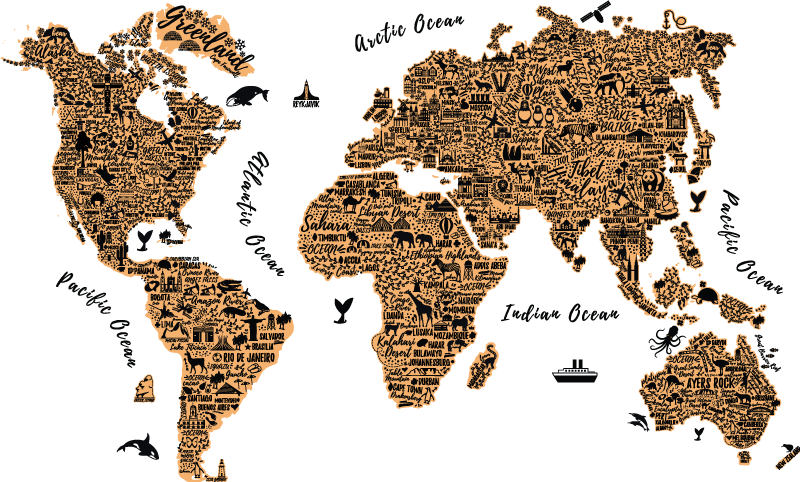 World map vinyl rug with text outline design - TenStickers
