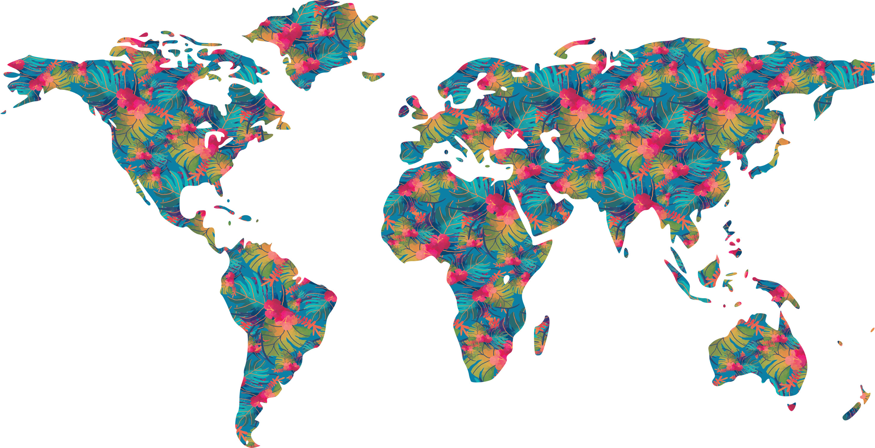 World map vinyl rug jungle patterned design - TenStickers