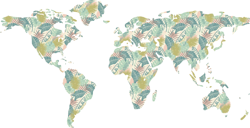 World map vinyl rug tropical map - TenStickers