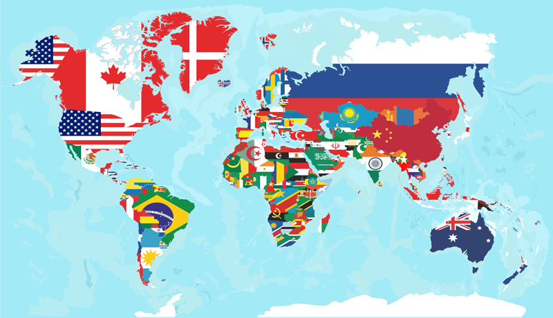World map vinyl rug with flags design - TenStickers
