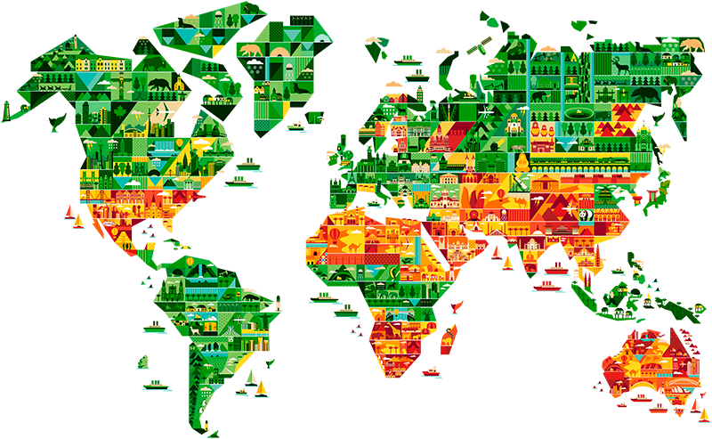 World map vinyl rug geometric world map decor - TenStickers