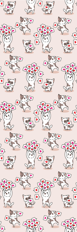 Bedroom vinyl rug with cat heart icons pattern - TenStickers