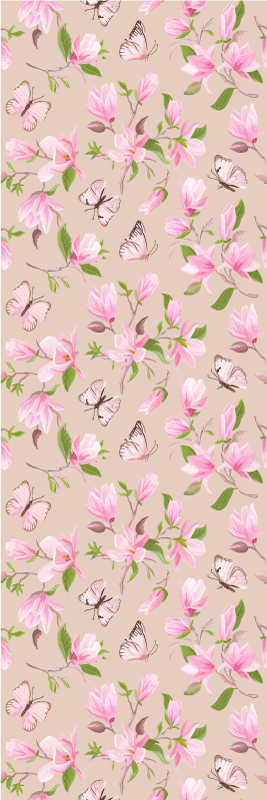 Pink magnolia and butterfly bedroom vinyl rug - TenStickers