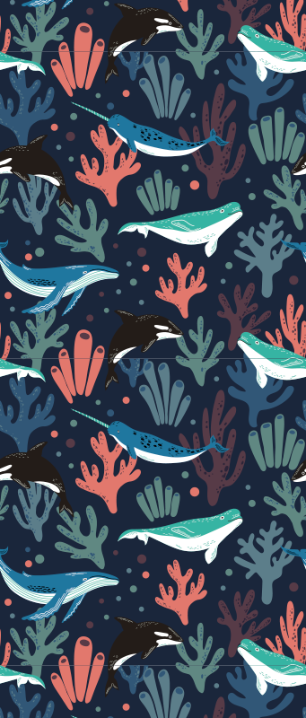 Vibrant sea creatures on blue bedroom vinyl rug - TenStickers