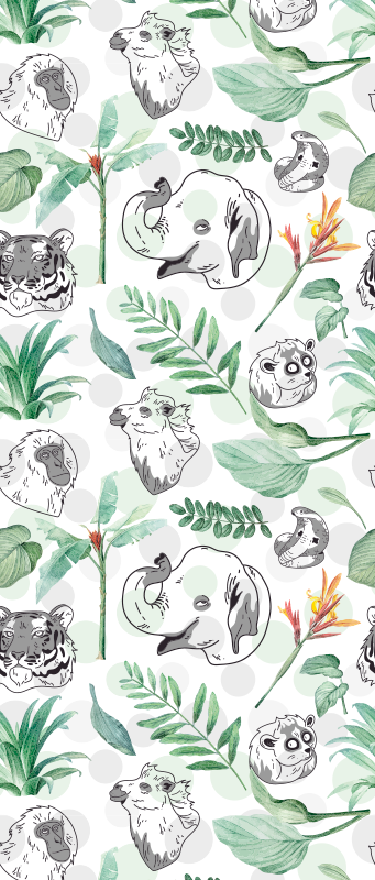 Watercolor tropical animals and plants bedroom vinyl rug - TenStickers