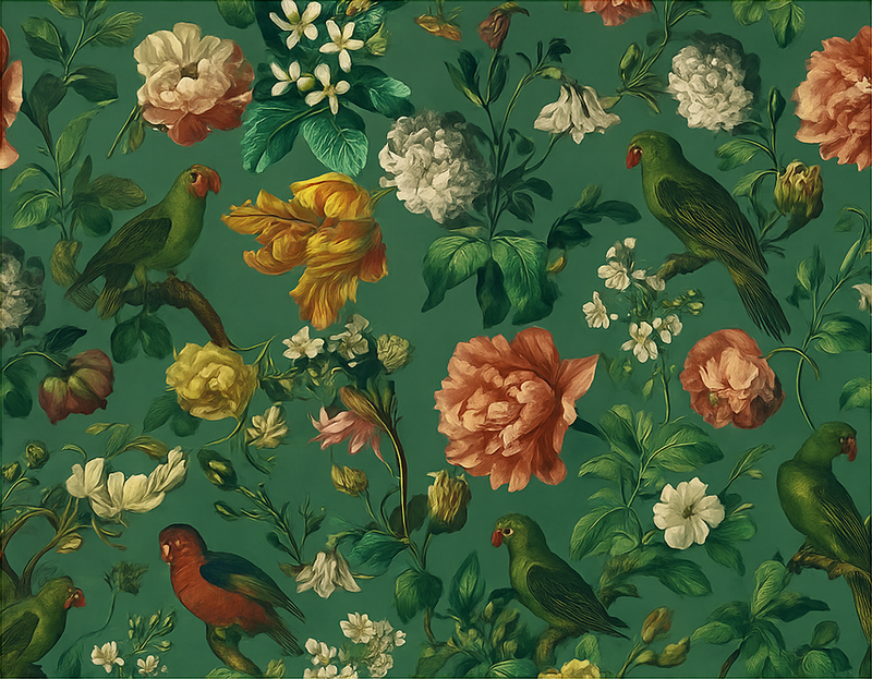 Bedroom vinyl rug with dark green floral bird design - TenStickers