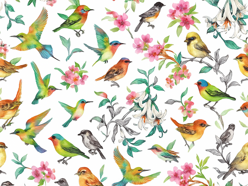 Bedroom vinyl rug colorful nature with birds - TenStickers