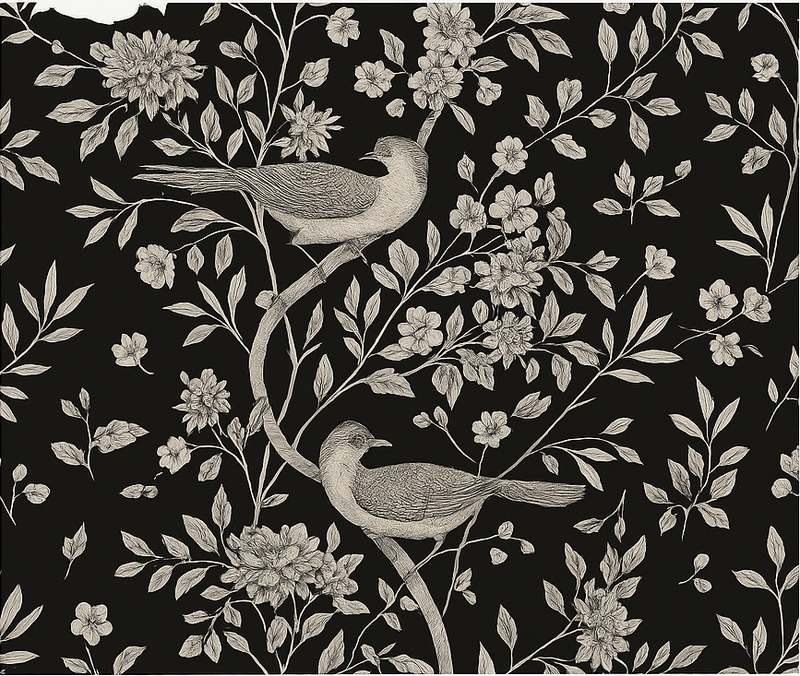 Bedroom vinyl rug grey tree with flowers and birds - TenStickers
