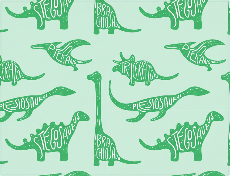 Bedroom vinyl rug featuring named green dinosaurs - TenStickers