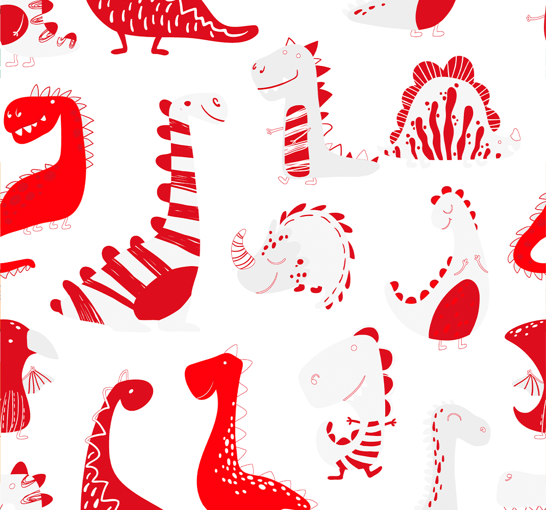 Bedroom vinyl rug with red dinosaur sketches - TenStickers