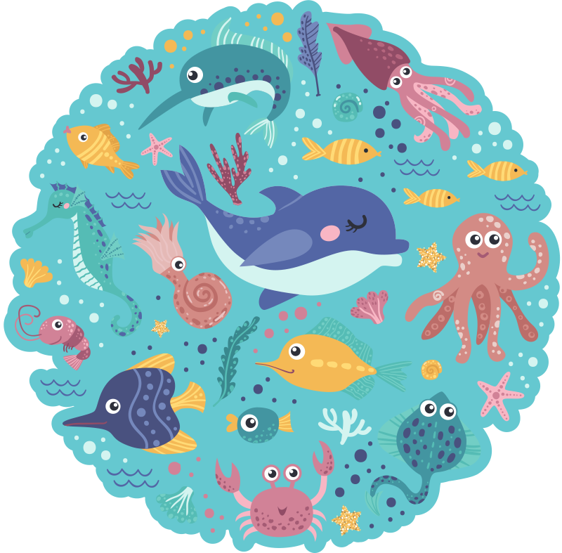 Round fish animal vinyl rug - TenStickers