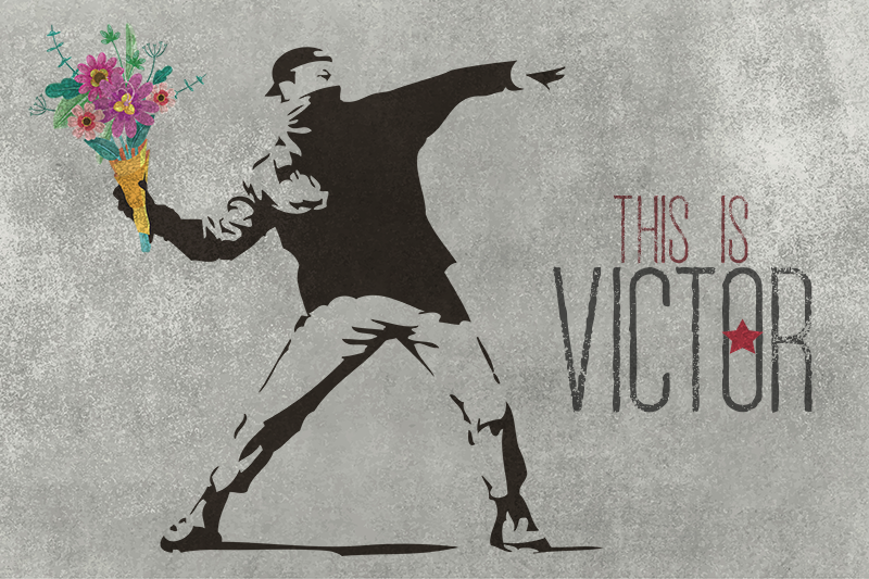 Bansky flower bouquet vinyl rug with name - TenStickers