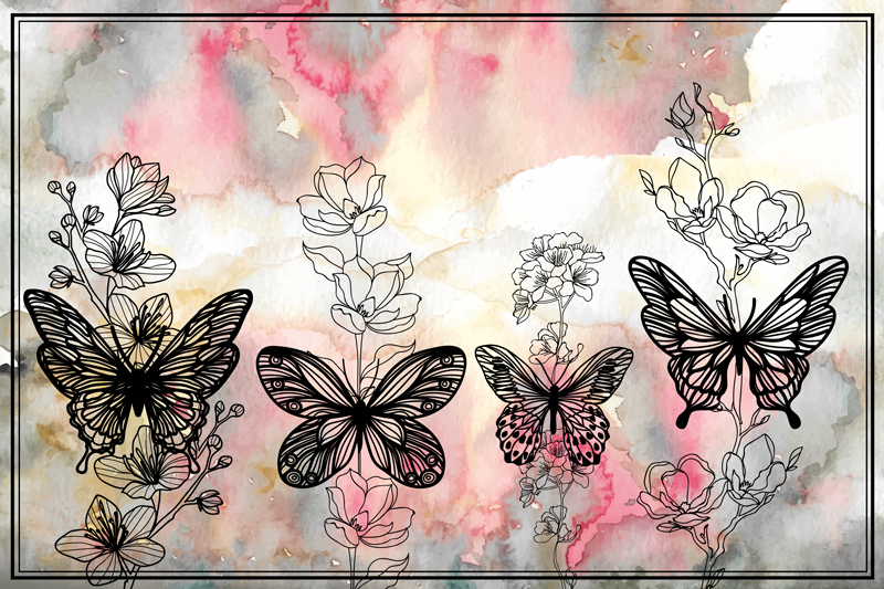 Butterfly Floral Pattern floral vinyl rug - TenStickers