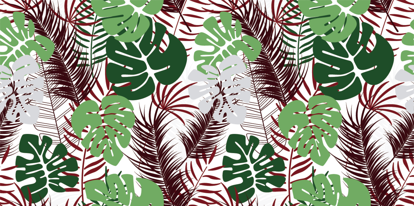 Maroon and Green Monstera Leaves vinyl rug - TenStickers