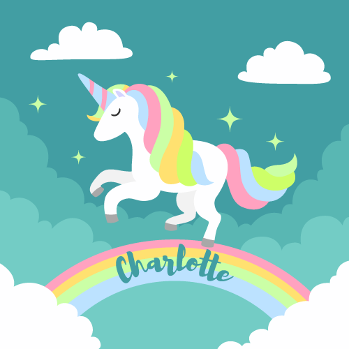 Unicorn with customisable name vinyl rug - TenStickers