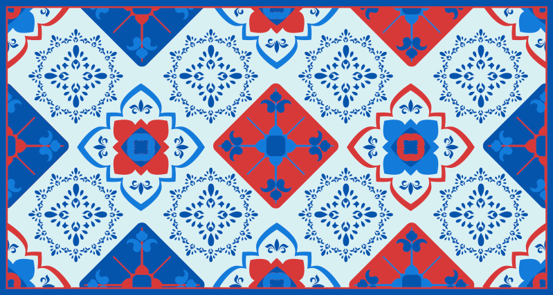 Blue and red floral pattern nature vinyl rug - TenStickers