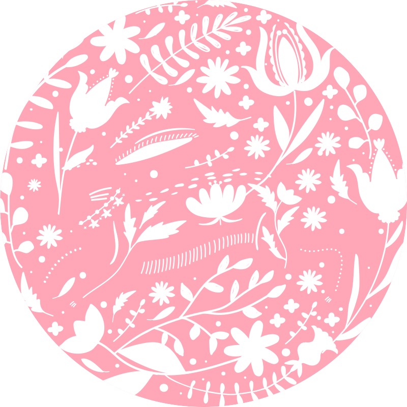 Pink Leaves and Flowers kids vinyl rug - TenStickers