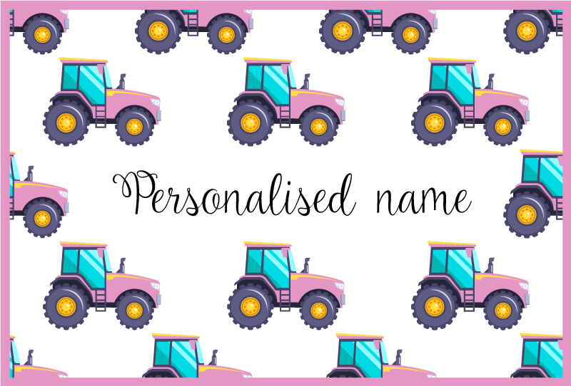 Pink personalised Tractor personalised mat - TenStickers