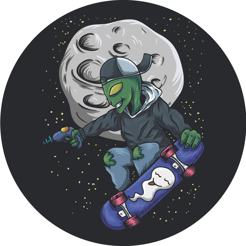 Skateboarding Alien kids vinyl rug - TenStickers