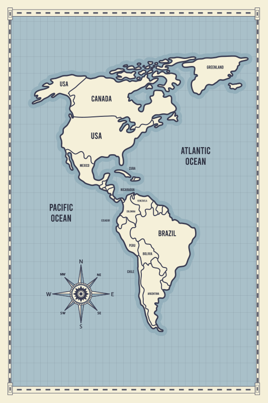 Map of Americas world map vinyl rug - TenStickers