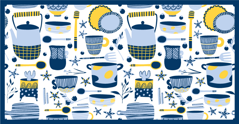 Cookware blue pattern kitchen vinyl rug - TenStickers