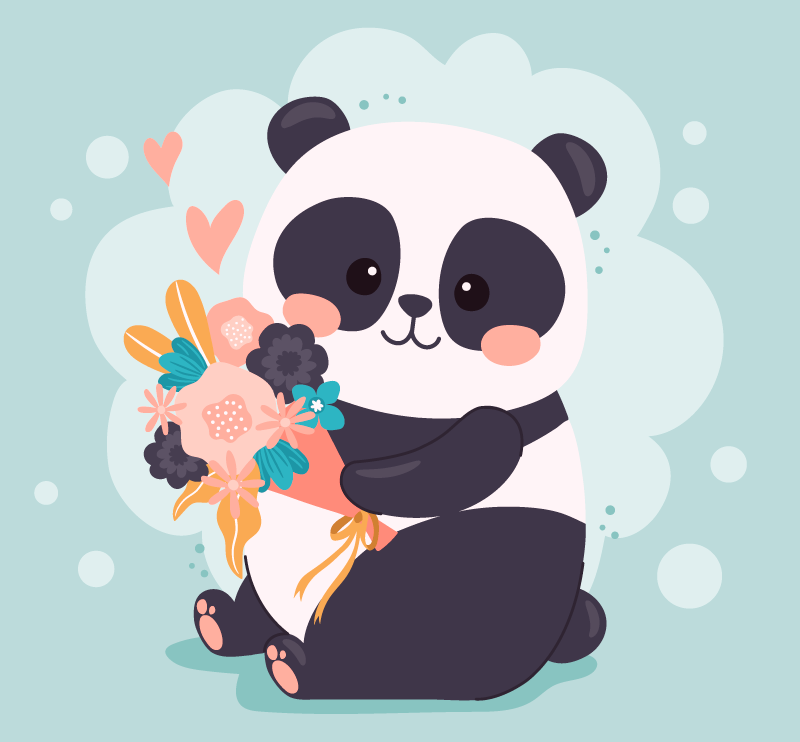 PANDA WITH FLOWERS kids vinyl rug - TenStickers