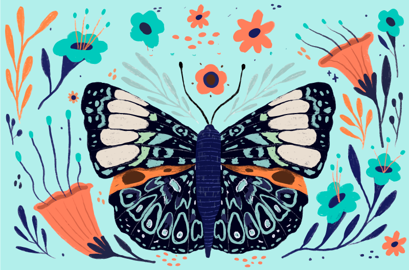 Colorful Butterfly Details floral vinyl rug - TenStickers