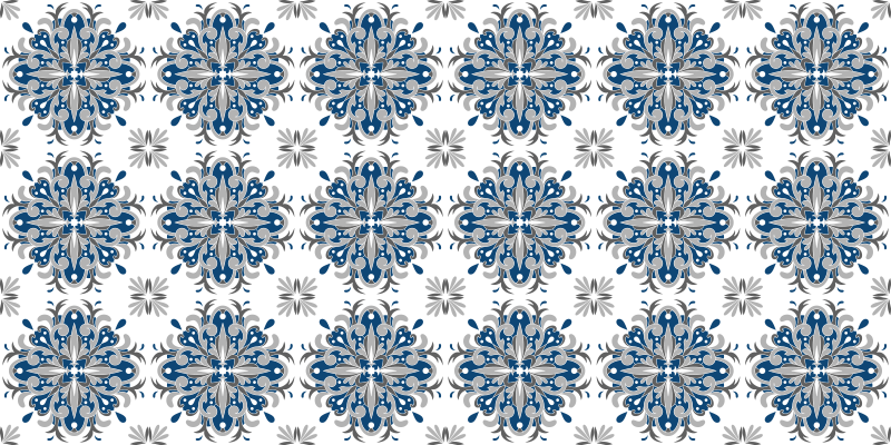 Mosaic vinyl rug elegant blue floral - TenStickers