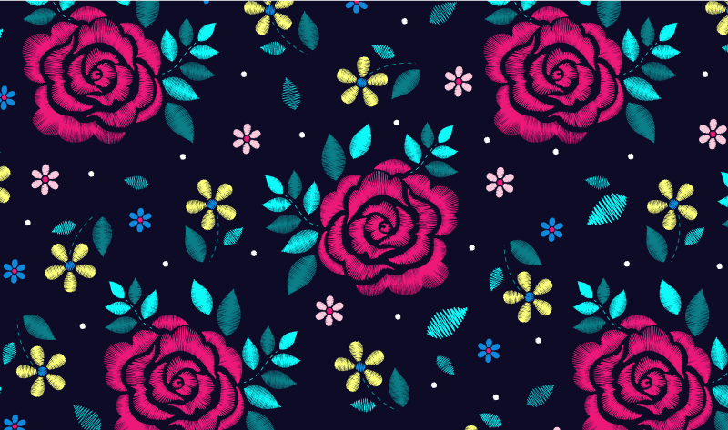 Vibrant floral motif floral vinyl rug - TenStickers